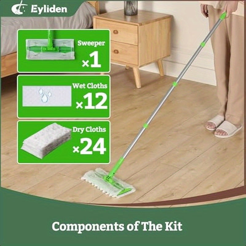 Eyliden Sweeper Mop Lock Tight Design No Lost Pads 36 Disposable Dry and Wet Cloths Dust Mop Starter Kit for Pet Hair Hardwood Floors 360 Swivel Universal Refills Efficient Floor Cleaning