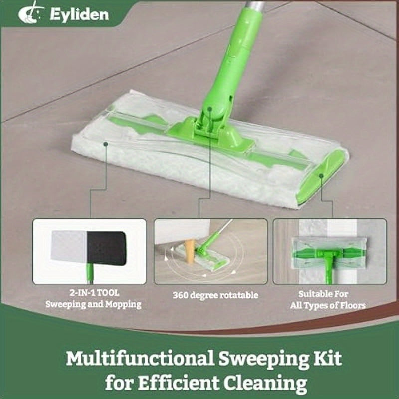 Eyliden Sweeper Mop Lock Tight Design No Lost Pads 36 Disposable Dry and Wet Cloths Dust Mop Starter Kit for Pet Hair Hardwood Floors 360 Swivel Universal Refills Efficient Floor Cleaning