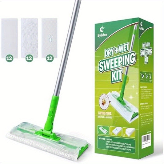 Eyliden Sweeper Mop Lock Tight Design No Lost Pads 36 Disposable Dry and Wet Cloths Dust Mop Starter Kit for Pet Hair Hardwood Floors 360 Swivel Universal Refills Efficient Floor Cleaning