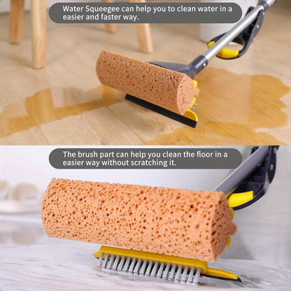 Yocada Sponge Mop Home Commercial Use Tile Floor Bathroom Garage Cleaning with Squeegee and Extendable Telescopic Long Handle 4252 Inches Easily Dry Wringing