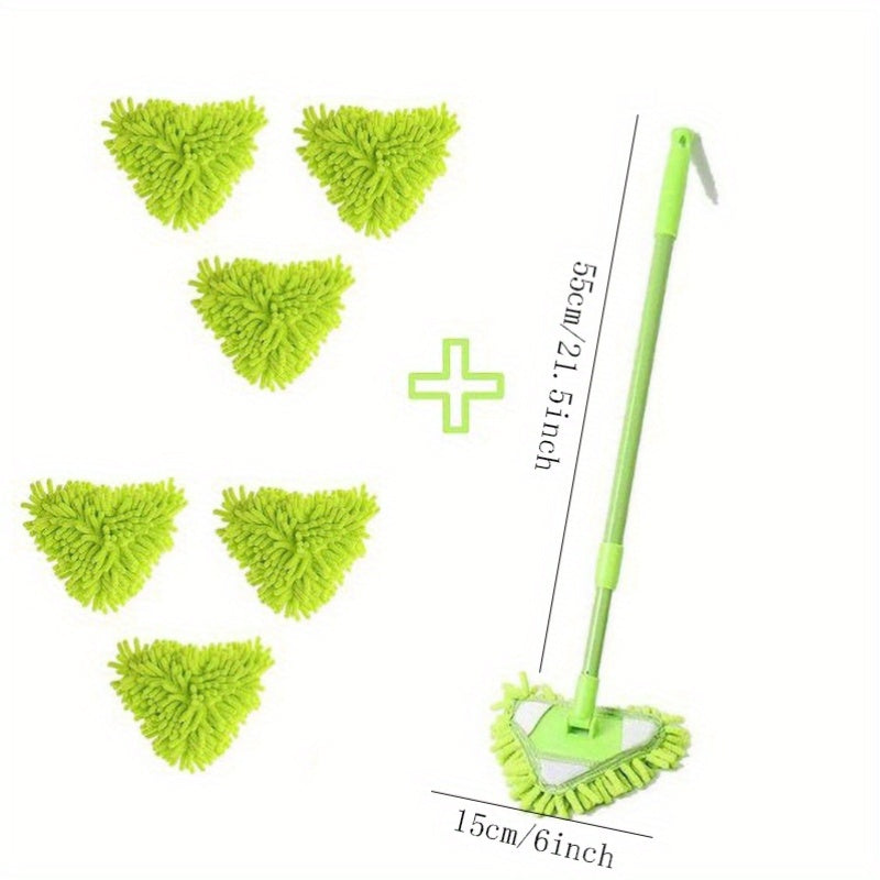 2pcs Mop + 6pcs replacement cloth Triangular Cleaning Mop Adjustable Spin Scrubber Tool Handheld Bathroom Scrubber For Tub Tile Floor Wall And Kitchen