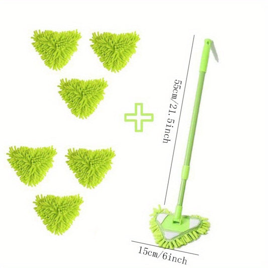 2pcs Mop + 6pcs replacement cloth Triangular Cleaning Mop Adjustable Spin Scrubber Tool Handheld Bathroom Scrubber For Tub Tile Floor Wall And Kitchen