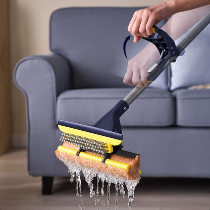 Yocada Sponge Mop Home Commercial Use Tile Floor Bathroom Garage Cleaning with Squeegee and Extendable Telescopic Long Handle 4252 Inches Easily Dry Wringing