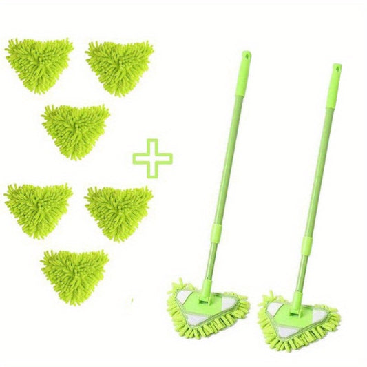 2pcs Mop + 6pcs replacement cloth Triangular Cleaning Mop Adjustable Spin Scrubber Tool Handheld Bathroom Scrubber For Tub Tile Floor Wall And Kitchen