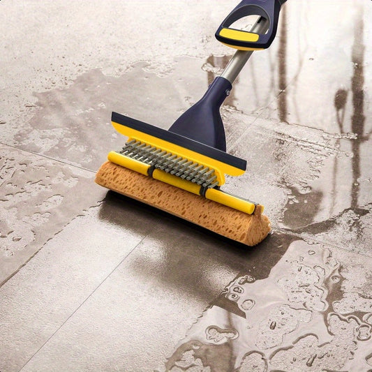 Yocada Sponge Mop Home Commercial Use Tile Floor Bathroom Garage Cleaning with Squeegee and Extendable Telescopic Long Handle 4252 Inches Easily Dry Wringing