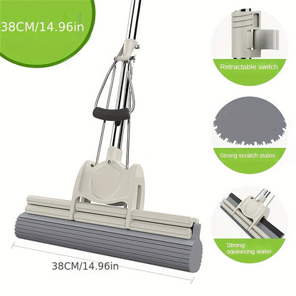 Kitchen And Home Sponge Roller Mop - Lightweight Squeeze Roller Mop With Soft Sponge Material For Convenient Use At Home, Office And Shop - Multi-purpose Floor Cleaner