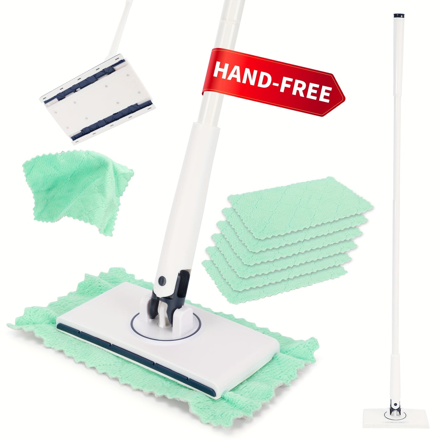 Hands-Free 360° Rotating Mini Mop With 6 Reusable Coral Fleece Pads –, Hygienic & Efficient Cleaning Tool