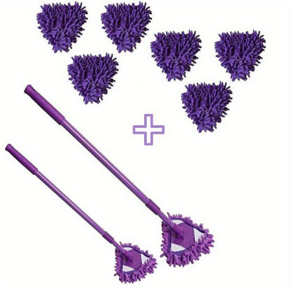 2pcs Mop + 6pcs replacement cloth Triangular Cleaning Mop Adjustable Spin Scrubber Tool Handheld Bathroom Scrubber For Tub Tile Floor Wall And Kitchen