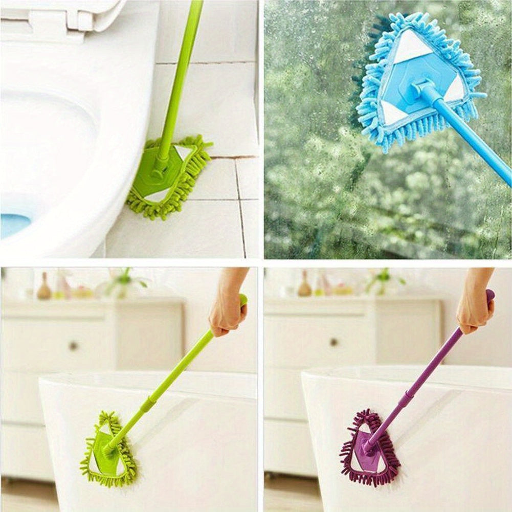 2pcs Mop + 6pcs replacement cloth Triangular Cleaning Mop Adjustable Spin Scrubber Tool Handheld Bathroom Scrubber For Tub Tile Floor Wall And Kitchen