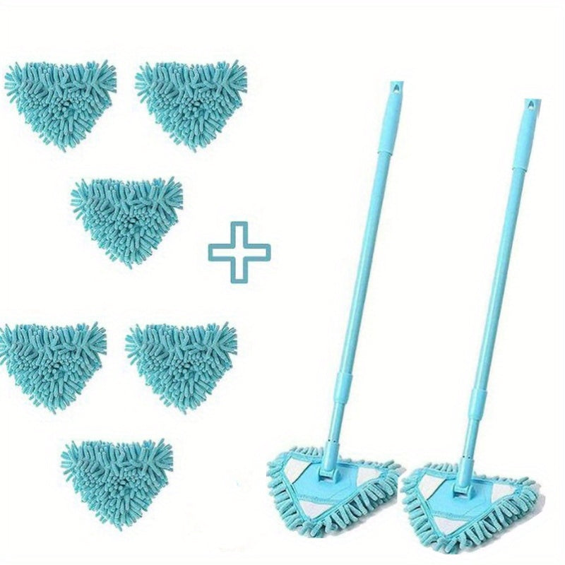 2pcs Mop + 6pcs replacement cloth Triangular Cleaning Mop Adjustable Spin Scrubber Tool Handheld Bathroom Scrubber For Tub Tile Floor Wall And Kitchen