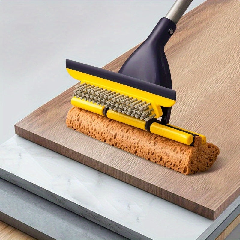 Yocada Sponge Mop Home Commercial Use Tile Floor Bathroom Garage Cleaning with Squeegee and Extendable Telescopic Long Handle 4252 Inches Easily Dry Wringing