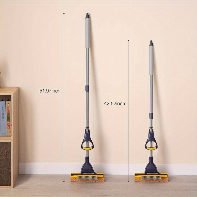 Yocada Sponge Mop Home Commercial Use Tile Floor Bathroom Garage Cleaning with Squeegee and Extendable Telescopic Long Handle 4252 Inches Easily Dry Wringing