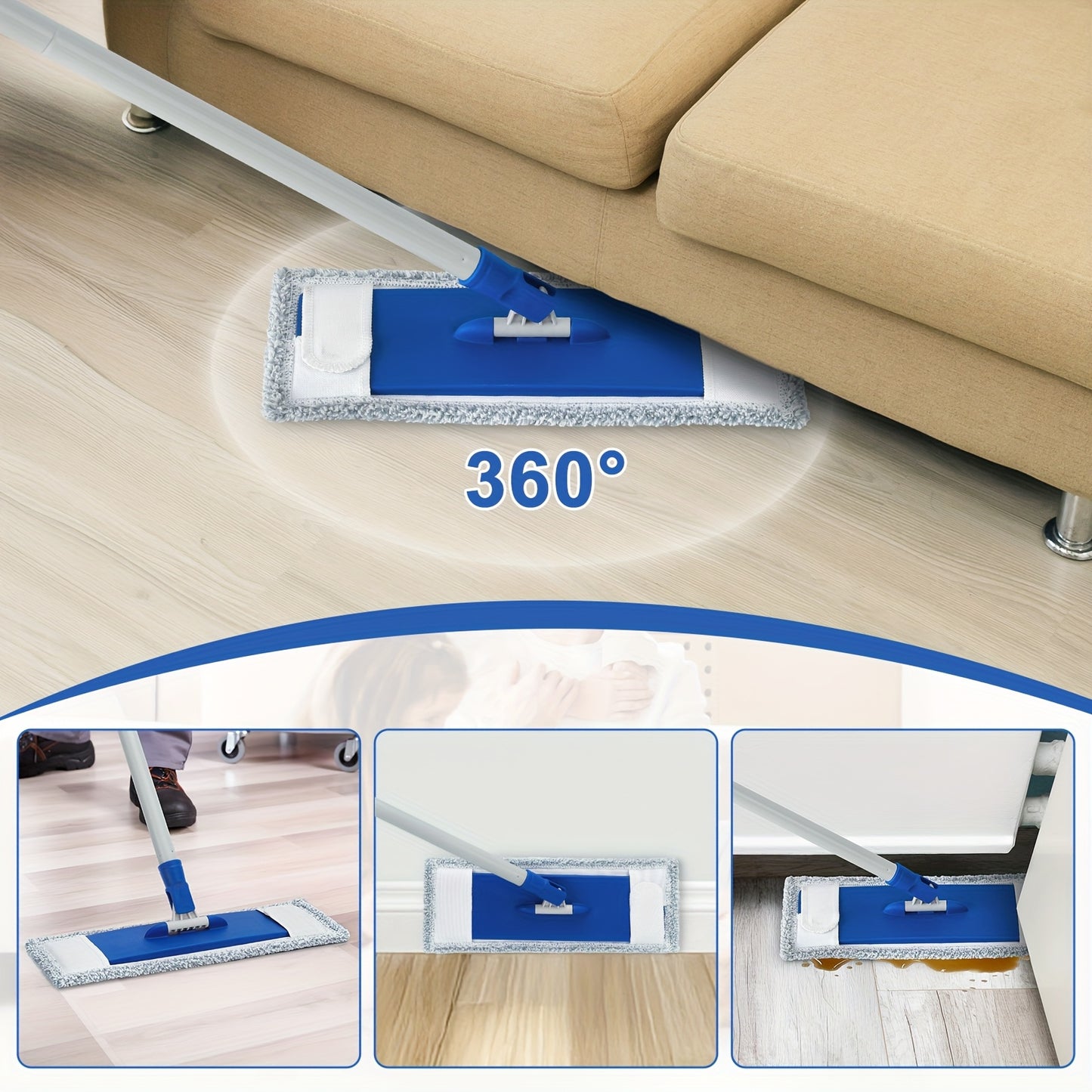 57" Long Handle Wet Dry Mops For Hardwood Laminate Wall Vinyl Tile Floor Cleaning, Mops For Floor Cleaning Microfiber Flat Mop With 4 Washable Mop Pads