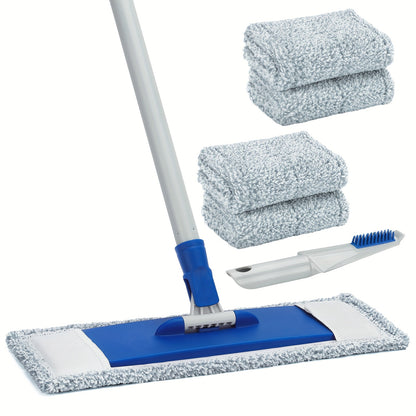 57" Long Handle Wet Dry Mops For Hardwood Laminate Wall Vinyl Tile Floor Cleaning, Mops For Floor Cleaning Microfiber Flat Mop With 4 Washable Mop Pads